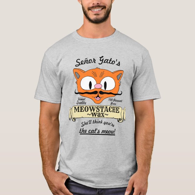 Camiseta Bigode do Senhor Gato MEOWSTACHE WAX Bigode de Pon (Frente)