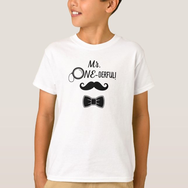 Camiseta bigode e gravata-borboleta Mr. ONE-derful no 1º an (Frente)