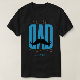 Camiseta Bigode Pai Perfeito Azul Preto Dourado Nome Person