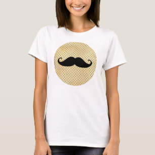 Camiseta Bigode preto engraçado em bolinhas do amarelo do