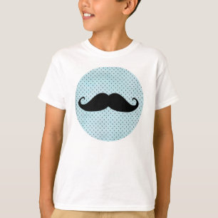 Camiseta Bigode preto engraçado em bolinhas do azul da