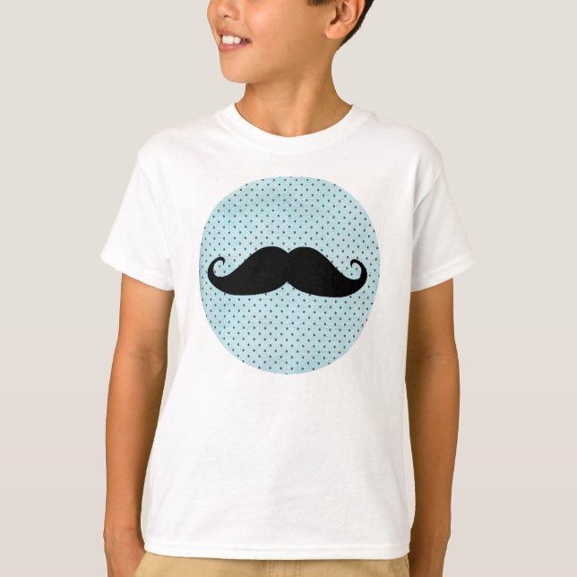 Camiseta Bigode preto engraçado em bolinhas do azul da (Frente)