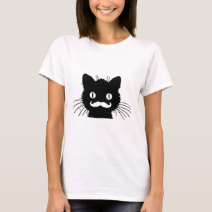 CAMISETA BIGODE RETRO ENGRAÇADO NO GATINHO PRETO