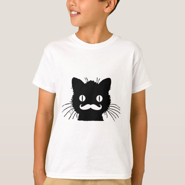 CAMISETA BIGODE RETRO ENGRAÇADO NO GATINHO PRETO (Frente)