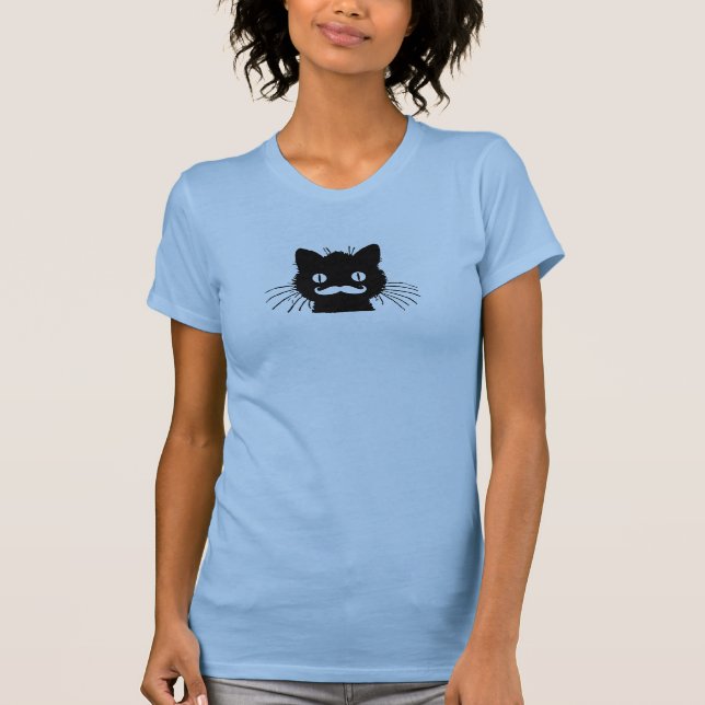 CAMISETA BIGODE RETRO ENGRAÇADO NO GATINHO PRETO (Frente)