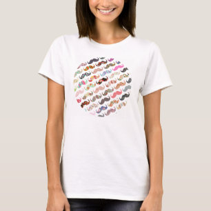 Camiseta Bigodes coloridos femininos engraçados dos padrõ