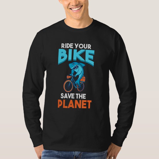 Camiseta Bike Save The Planet Bicyclist Hilarious Shark Bik (Frente)