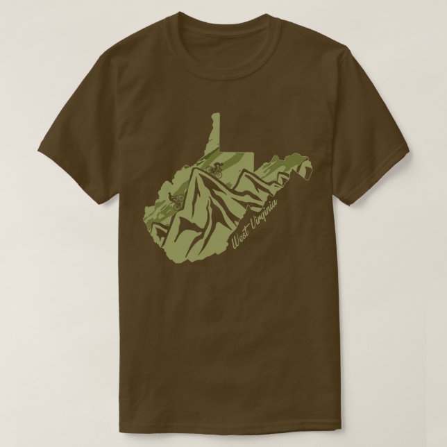 Camiseta Bike West Virginia State Outline Olive Mountain Bi (Frente do Design)