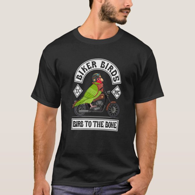 Camiseta Biker Birds I Birb To The Bone I Cherry-headed Con (Frente)