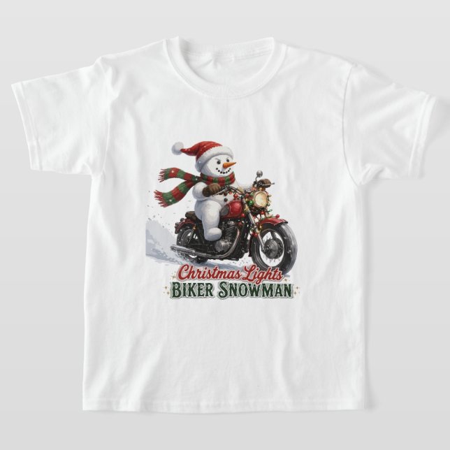 Camiseta Biker Boneco de Neve Luzes de Natal (Postura )