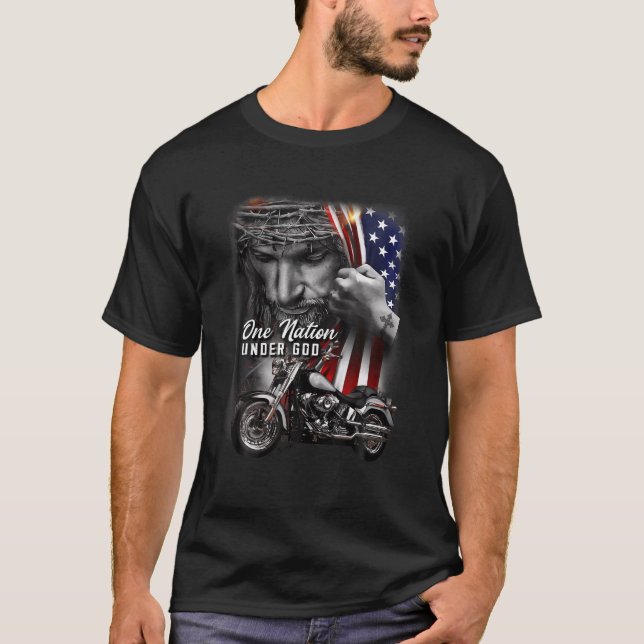Camiseta Biker Christian Motorcycle Lover Uma Nação Sob (Frente)