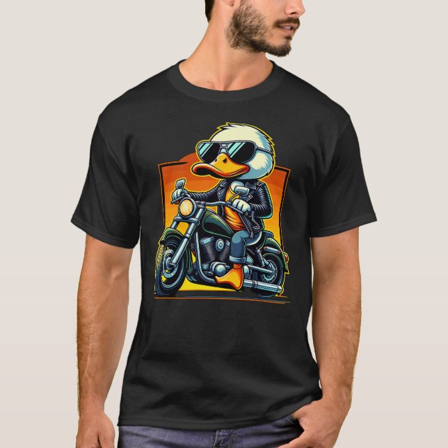 Camiseta Biker Duck Riding Motorbike (Frente)