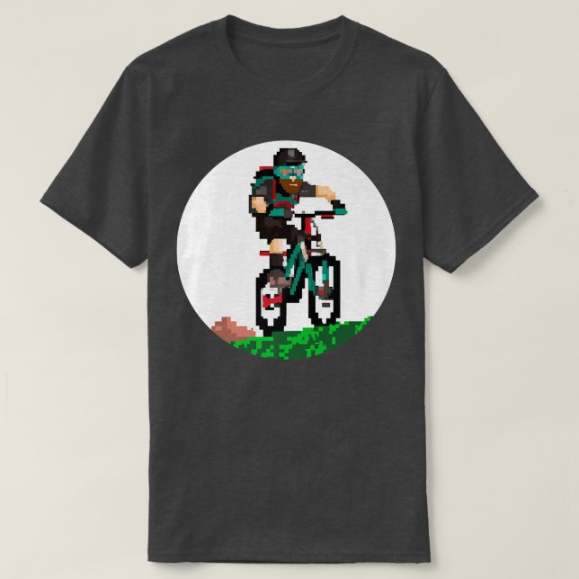 Camiseta Biker Mountainbiker Pixel Art Estilo de Jogos Retr (Frente do Design)