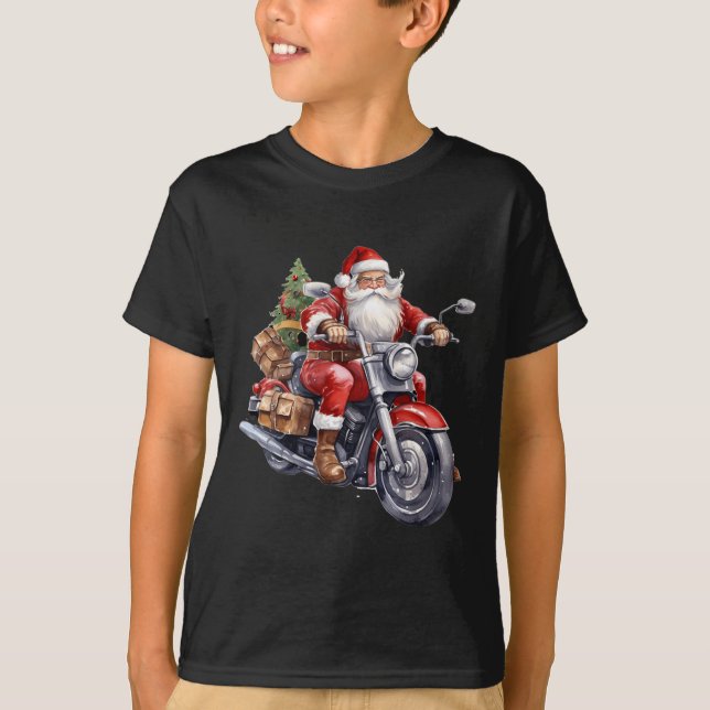 Camiseta Biker Papai Noel Sobre A Motocicleta De Natal Biki (Frente)