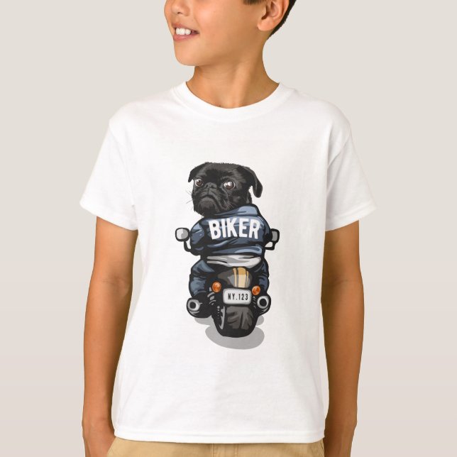 Camiseta Biker Pug T-Shirt (Frente)
