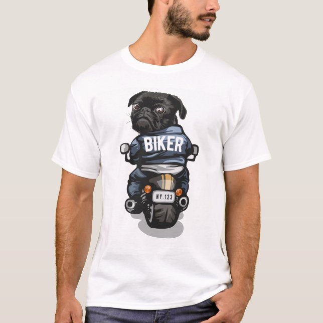 Camiseta Biker Pug T-Shirt (Frente)