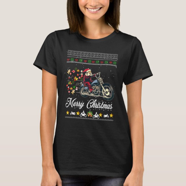 Camiseta Biker Santa Motorcycle Fan Merry Christmas Xmas Ho (Frente)