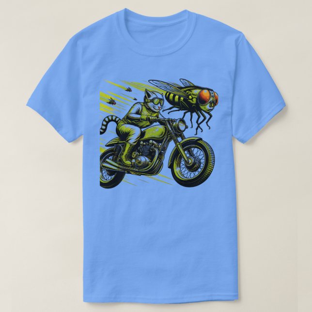 Camiseta Biker Tabby Cat Riding Chopper Motorcycle Cicadas (Frente do Design)