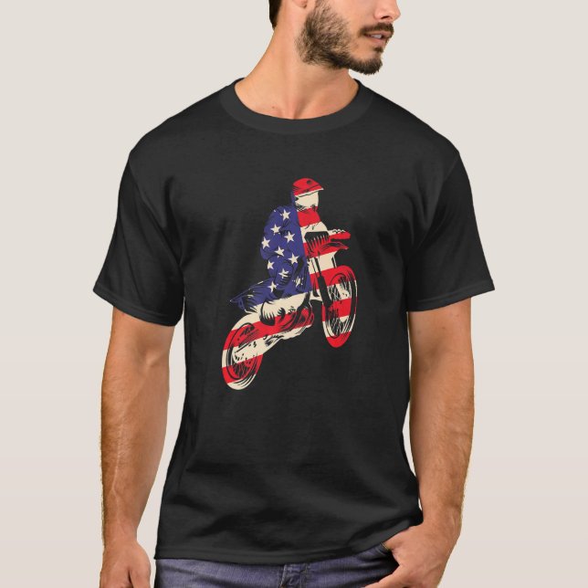 Camiseta Biker Usa Flag Americano Motocross Dirt Bike Patri (Frente)