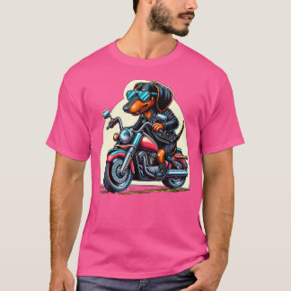Camiseta Biker Weiner Dachshund Dog Dirigindo Moto