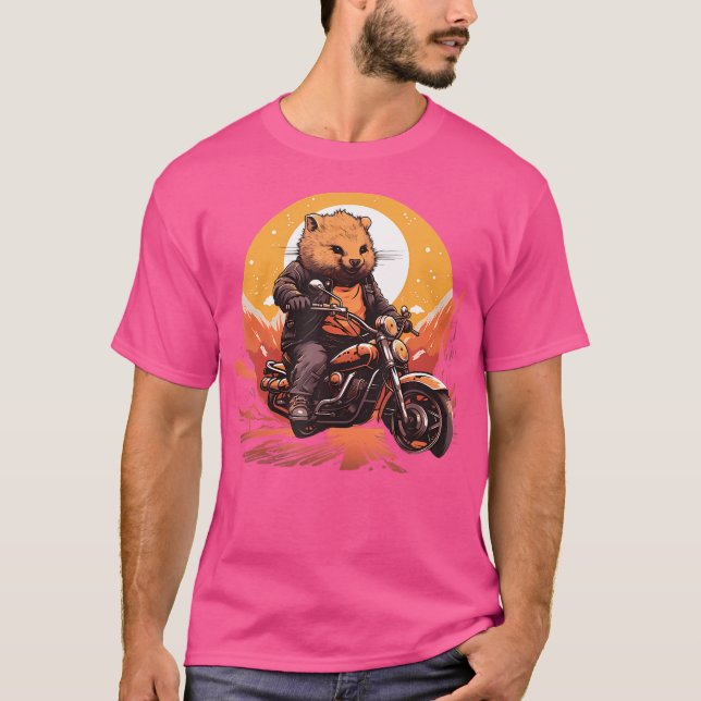 Camiseta Biker Wombat Andando motocicleta (Frente)