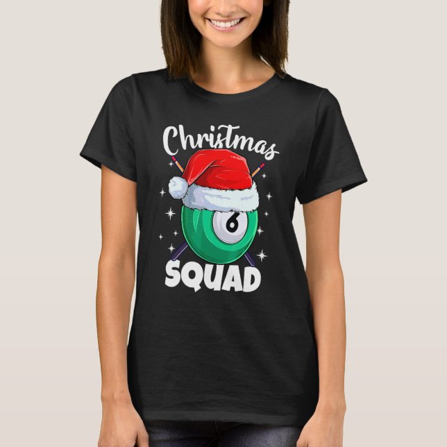 Camiseta Bilhar 6 Bolas Natal Esquadra Bolas de Bilhar Bill (Frente)