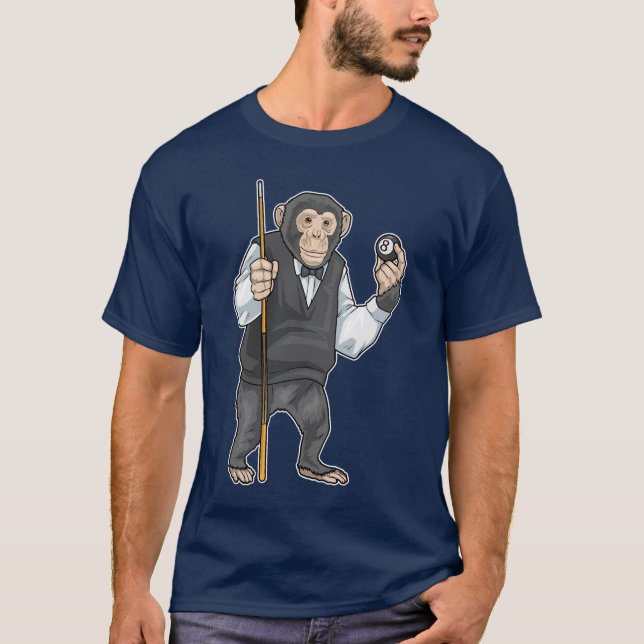 Camiseta Bilhar de Macaco Esportes com Taco (Frente)