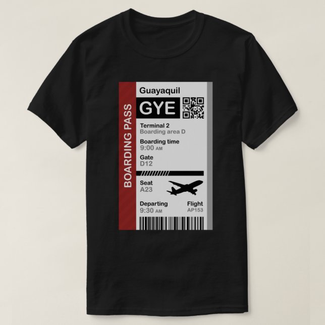 Camiseta Bilhete de Destino do Voo de Embarque de Guayaquil (Frente do Design)