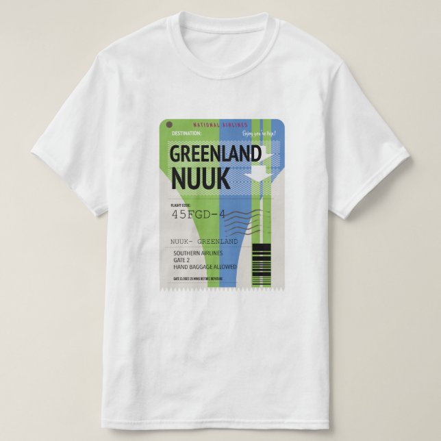 Camiseta Bilhete de viagem do Nuuk da Gronelândia (Frente do Design)