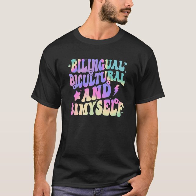 Camiseta Bilingual Bicultural And Bimyself Retro Groovy For (Frente)