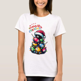 Camiseta Billiard Ball Pile Piscina Cue Natal Hat Xmas