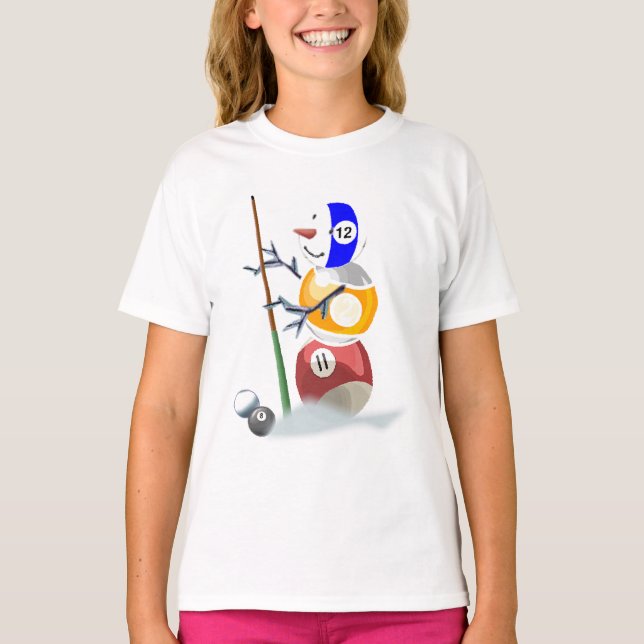 Camiseta Billiard Ball Snowman Natal (Frente)