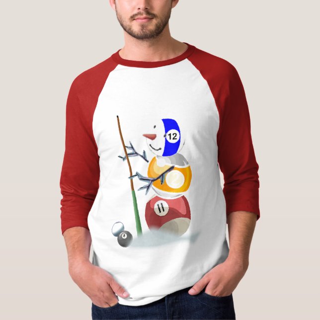 Camiseta Billiard Ball Snowman Natal (Frente)