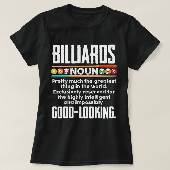 Camiseta Billiard Definição Funny Billiard 8 Ball Piscina P (Frente do Design)