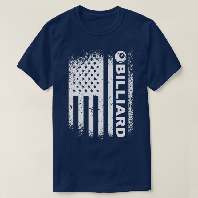 Camiseta Billiard Flag 8Ball Piscina Billiard América Flag (Frente do Design)