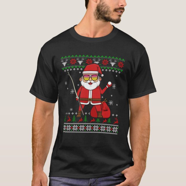 Camiseta Billiard Player Stick Rack Santa Claus Ugly Xmas (Frente)