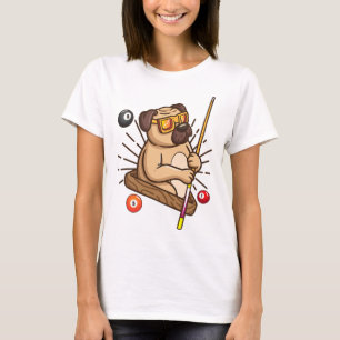Camiseta Billiard Pug Dog Hustler Piscinas Meninas Snooker 