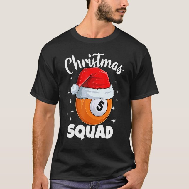 Camiseta Billiards 5 Ball Christmas Squad Pool Balls Billia (Frente)