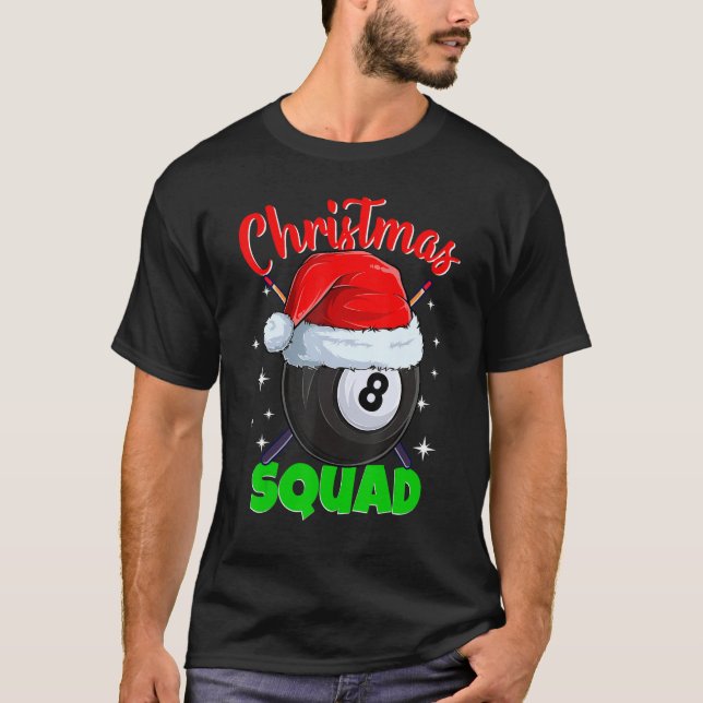 Camiseta Billiards 8 Ball Christmas Squad Pool Balls Billia (Frente)