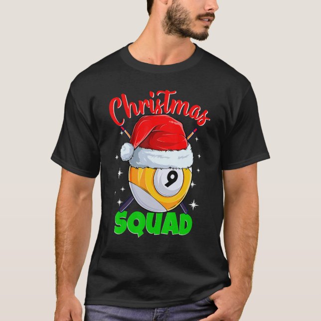 Camiseta Billiards 9 Ball Christmas Squad Pool Balls Billia (Frente)