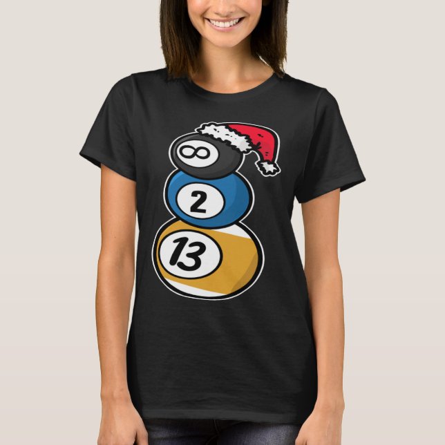 Camiseta Billiards Christmas Snowman with Pool Table Balls  (Frente)
