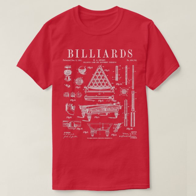 Camiseta Billiards Mesa Cue Ball Vintage Patage Drawi (Frente do Design)