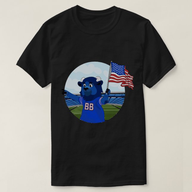 Camiseta Billy the Buffalo Holding American Flag Sticker (Frente do Design)