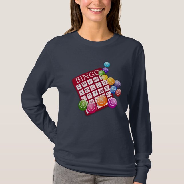 Camiseta Bingo! Cartão e marcadores de bingo (Frente)