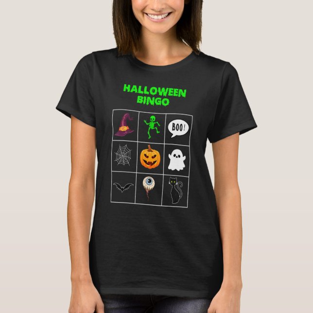 Camiseta Bingocard De Halloween Para Jovens Trick Ou Tratar (Frente)