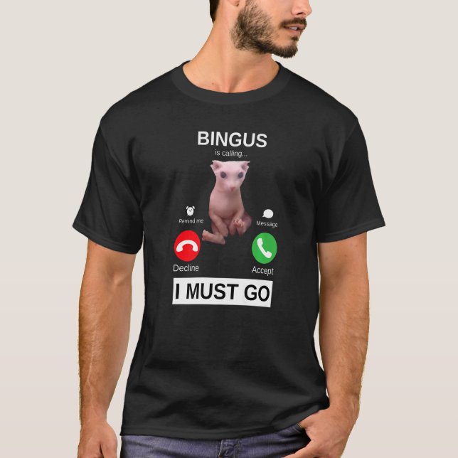 Camiseta Bingus Está Chamando Memória De Gato Sphynx Sem Ca (Frente)