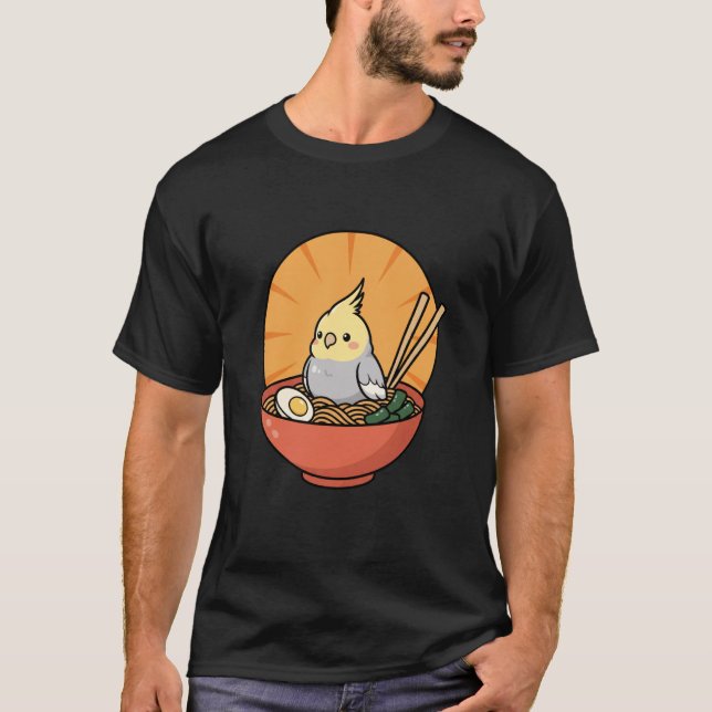 Camiseta Bird Cockatiel Ramen Cute Cartoon Kawaii (Frente)