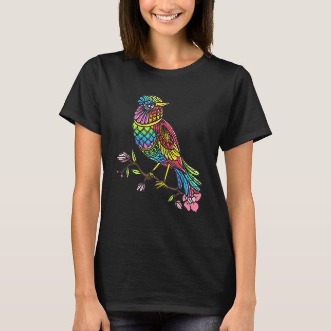 Camiseta Bird Mandala Birdwatcher Bird Colorida Artística (Frente)