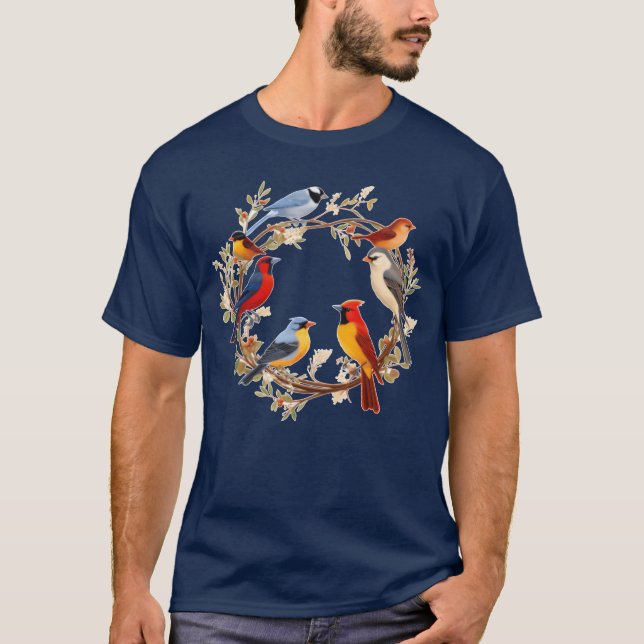 Camiseta Bird Watchingennessee Fllower Wreath Birds (Frente)