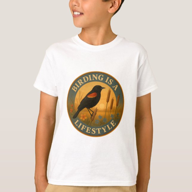 Camiseta Birding é um estilo de vida - Marte de Pássaro Neg (Frente)